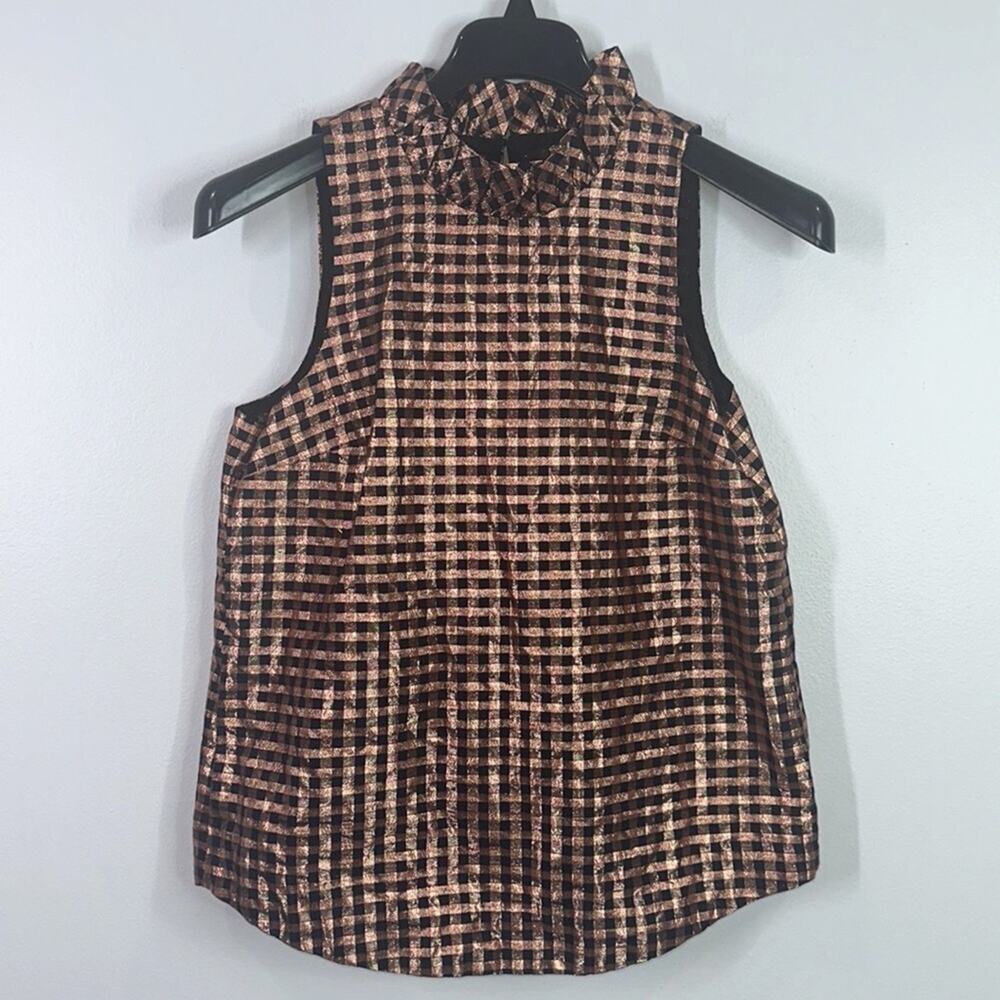 J. Crew ruffle neck sleeveless top in gingham size small